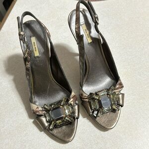 Miu Miu Metallic Platform w/Jewel Broach